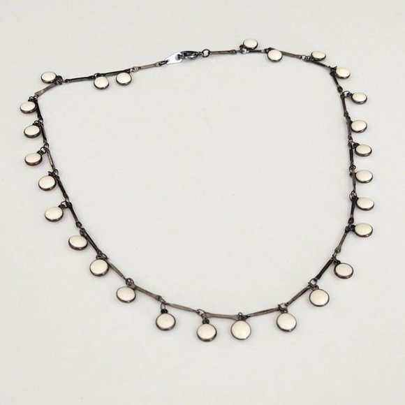 Creamy white enamel disk dangle fringe necklace - Picture 9 of 9